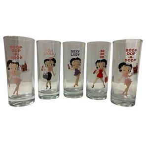 VINTAGE COCA-COLA BETTY BOOP High Ball Collectible Glasses Set (5)